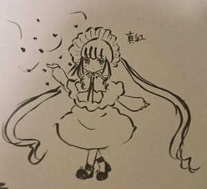 Rating: Safe Score: 0 Tags: 1girl bangs dress full_body image long_hair monochrome photo shinku shoes solo standing twintails very_long_hair User: admin