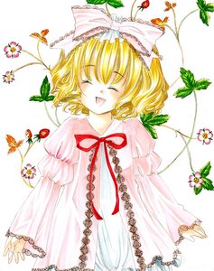 Rating: Safe Score: 0 Tags: 1girl blonde_hair blue_butterfly bug butterfly butterfly_hair_ornament closed_eyes dress flower hina_ichigo hinaichigo image insect long_sleeves open_mouth short_hair smile solo traditional_media User: admin