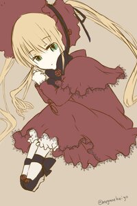 Rating: Safe Score: 0 Tags: 1girl blonde_hair bow dress full_body green_eyes image long_hair long_sleeves looking_at_viewer red_dress shinku simple_background sitting solo twintails very_long_hair User: admin