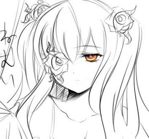 Rating: Safe Score: 0 Tags: 1girl collarbone eyebrows_visible_through_hair greyscale hair_ornament image kirakishou long_hair looking_at_viewer monochrome portrait sketch skull_hair_ornament solo spot_color upper_body User: admin