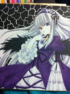 Rating: Safe Score: 0 Tags: 1girl black_ribbon black_wings blue_eyes dress flower frills hairband image long_hair long_sleeves looking_at_viewer marker_(medium) ribbon rose silver_hair solo suigintou traditional_media very_long_hair wings User: admin