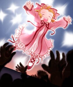 Rating: Safe Score: 0 Tags: 1girl :d blonde_hair closed_eyes dress frills hat hina_ichigo hinaichigo image long_sleeves open_mouth outstretched_arms pink_dress ribbon short_hair smile solo User: admin
