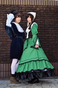 Rating: Safe Score: 0 Tags: 2girls apron black_hair brick_wall brown_hair dress green_dress hat long_sleeves maid multiple_cosplay multiple_girls pantyhose standing tagme white_legwear wooden_floor User: admin