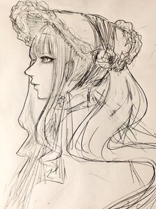 Rating: Safe Score: 0 Tags: 1girl auto_tagged bangs choker closed_mouth dress from_side image long_hair looking_at_viewer monochrome sepia shinku sketch solo traditional_media upper_body User: admin