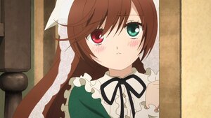 Rating: Safe Score: 0 Tags: 1girl black_ribbon blush brown_hair dress frills heterochromia image long_hair looking_at_viewer neck_ribbon red_eyes ribbon solo suiseiseki User: admin