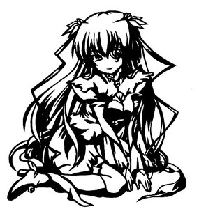 Rating: Safe Score: 0 Tags: 1girl auto_tagged barasuishou bow dress full_body greyscale hair_ribbon image long_hair long_sleeves looking_at_viewer monochrome possible_duplicate simple_background sitting solo two_side_up very_long_hair white_background User: admin