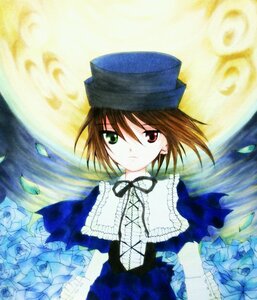 Rating: Safe Score: 0 Tags: 1girl auto_tagged brown_hair dress flower frills green_eyes hat heterochromia image long_sleeves looking_at_viewer petals red_eyes ribbon rose short_hair solo souseiseki User: admin