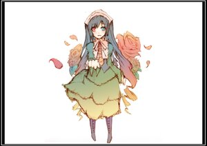 Rating: Safe Score: 0 Tags: 1girl black_border blue_eyes boots border dress flower green_dress heterochromia image letterboxed long_hair looking_at_viewer petals pillarboxed ribbon rose rose_petals solo suiseiseki very_long_hair User: admin