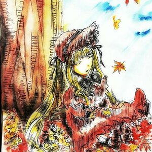 Rating: Safe Score: 0 Tags: 1girl autumn_leaves blonde_hair blue_butterfly bug butterfly dragonfly hat image insect leaf long_hair long_sleeves maple_leaf mob_cap shinku solo traditional_media User: admin