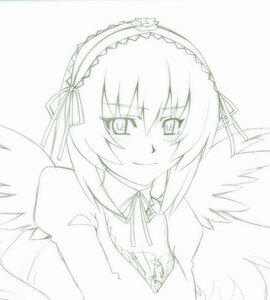 Rating: Safe Score: 0 Tags: 1girl blush feathered_wings greyscale hairband image long_sleeves looking_at_viewer monochrome ribbon simple_background smile solo suigintou upper_body white_background wings User: admin