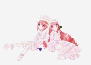 Rating: Safe Score: 0 Tags: 2girls flower full_body green_eyes hat heterochromia holding_hands image long_hair looking_at_viewer multiple_girls pair pink_hair red_eyes rose siblings sisters souseiseki striped suiseiseki twins User: admin