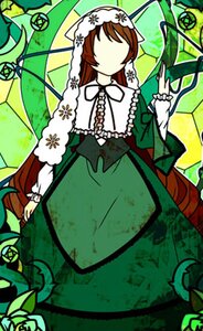 Rating: Safe Score: 0 Tags: 1girl brown_hair dress flower frills green_dress image long_hair long_sleeves solo suiseiseki umbrella very_long_hair User: admin