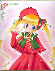 Rating: Safe Score: 0 Tags: 1girl blonde_hair blue_eyes blush bonnet dress flower image long_hair long_sleeves looking_at_viewer marker_(medium) petals red_dress shinku solo traditional_media twintails very_long_hair User: admin