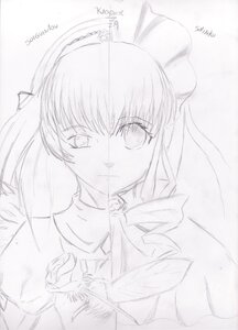 Rating: Safe Score: 0 Tags: 1girl :t akemi_homura blush drill_hair greyscale image long_hair looking_at_viewer monochrome pair pout shinku sketch solo suigintou twin_drills User: admin