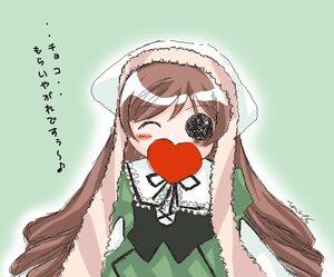 Rating: Safe Score: 0 Tags: 1girl brown_hair dress green_background green_dress hat head_scarf image long_hair long_sleeves open_mouth simple_background solo suiseiseki very_long_hair User: admin