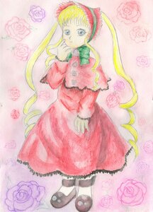 Rating: Safe Score: 0 Tags: 1girl blonde_hair blue_eyes bonnet bow bowtie dress flower full_body green_bow green_neckwear image long_hair long_sleeves pantyhose pink_flower pink_rose purple_flower purple_rose red_dress red_flower red_rose rose shinku solo traditional_media very_long_hair watercolor_(medium) User: admin