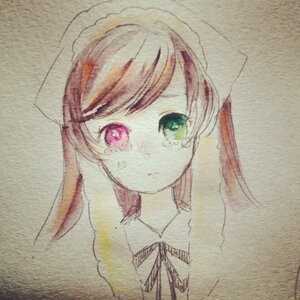 Rating: Safe Score: 0 Tags: 1girl closed_mouth crying crying_with_eyes_open green_eyes image looking_at_viewer maid_headdress photo ribbon simple_background solo suiseiseki tears traditional_media watercolor_(medium) User: admin