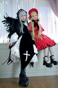 Rating: Safe Score: 0 Tags: 2girls black_footwear blonde_hair bonnet boots curtains dress high_heels lolita_fashion long_hair long_sleeves looking_at_viewer multiple_cosplay multiple_girls red_eyes shinku silver_hair standing suigintou tagme User: admin