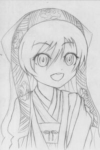 Rating: Safe Score: 0 Tags: 1girl eyebrows_visible_through_hair flower greyscale image japanese_clothes long_hair looking_at_viewer monochrome open_mouth sketch smile solo suiseiseki traditional_media upper_body User: admin