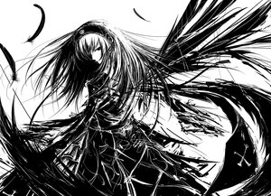 Rating: Safe Score: 0 Tags: 1girl black_wings feathered_wings feathers greyscale hairband high_contrast highres image imageboard_desourced iori_yakatabako long_hair looking_at_viewer monochrome non-web_source rozen_maiden solo suigintou wings User: admin