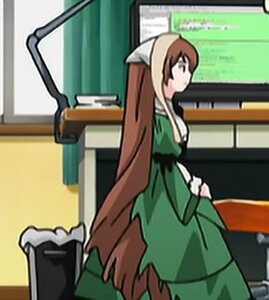 Rating: Safe Score: 0 Tags: 1girl apron brown_hair head_scarf image indoors long_hair long_sleeves solo standing suiseiseki very_long_hair User: admin