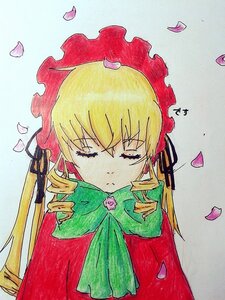 Rating: Safe Score: 0 Tags: 1girl bangs blonde_hair bonnet bow bowtie cherry_blossoms closed_eyes closed_mouth dress drill_hair flower image long_hair petals rose rose_petals shinku solo traditional_media twintails upper_body User: admin