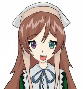 Rating: Safe Score: 0 Tags: 1girl :d apron blue_neckwear brown_hair frills green_eyes head_scarf heterochromia image long_hair looking_at_viewer neck_ribbon open_mouth ribbon simple_background smile solo suiseiseki upper_body white_background User: admin