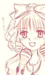 Rating: Safe Score: 0 Tags: 1girl :d blush bow frills hair_bow hakurei_reimu hinaichigo image kagiyama_hina monochrome open_mouth ribbon sketch smile solo User: admin