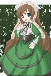 Rating: Safe Score: 0 Tags: 1girl :d brown_hair dress frills green_dress green_eyes heterochromia image long_hair long_sleeves looking_at_viewer open_mouth red_eyes smile solo suiseiseki twintails very_long_hair User: admin