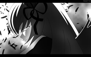Rating: Safe Score: 0 Tags: 1girl greyscale grin hair_ribbon image letterboxed monochrome profile ribbon smile solo suigintou User: admin