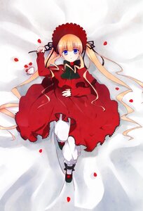 Rating: Safe Score: 0 Tags: 1girl blonde_hair blue_eyes bonnet bow bowtie dress flower full_body image long_hair long_sleeves looking_at_viewer lying on_back petals red_dress rose rose_petals shinku shoes solo twintails very_long_hair white_legwear User: admin