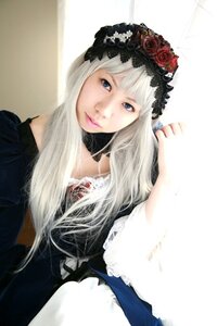 Rating: Safe Score: 0 Tags: 1girl bangs black_dress blue_eyes dress flower gothic_lolita hair_ornament lace lips lolita_fashion long_hair looking_at_viewer red_flower red_rose rose solo suigintou upper_body white_hair User: admin