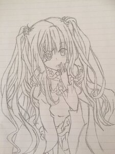 Rating: Safe Score: 0 Tags: 1girl dress flower frills hatsune_miku image kirakishou long_hair long_sleeves looking_at_viewer monochrome open_mouth solo traditional_media twintails very_long_hair User: admin