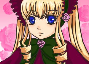 Rating: Safe Score: 0 Tags: 1girl bangs blonde_hair blue_eyes bonnet bow bowtie dress drill_hair flower green_bow image long_hair long_sleeves looking_at_viewer pink_background pink_flower pink_rose rose shinku sidelocks solo twin_drills twintails User: admin