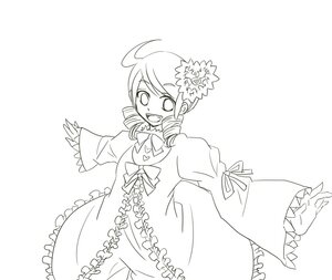 Rating: Safe Score: 0 Tags: 1girl :d ahoge bow dress drill_hair flower frills greyscale hair_ornament image kanaria long_sleeves monochrome open_mouth outstretched_arms simple_background smile solo striped twin_drills User: admin