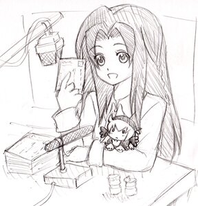 Rating: Safe Score: 0 Tags: 1girl character_doll drill_hair greyscale holding image long_hair long_sleeves monochrome sketch smile solo suigintou User: admin