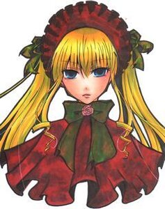 Rating: Safe Score: 0 Tags: 1girl bangs blonde_hair blue_eyes blush bonnet bow bowtie capelet dress flower green_bow green_neckwear image long_hair long_sleeves looking_at_viewer red_dress rose shinku sidelocks simple_background solo twintails upper_body white_background User: admin