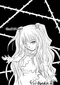 Rating: Safe Score: 0 Tags: 1girl dress frills greyscale hair_ornament image kirakishou lineart long_hair long_sleeves looking_at_viewer monochrome smile solo two_side_up upper_body User: admin