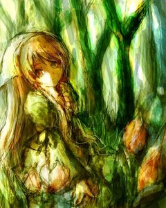 Rating: Safe Score: 0 Tags: 1girl dress forest green_theme image long_hair looking_at_viewer nature solo suiseiseki very_long_hair User: admin