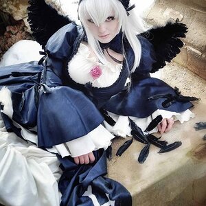 Rating: Safe Score: 0 Tags: 1girl cleavage dress flower long_hair long_sleeves photo rose sitting solo suigintou traditional_media white_hair User: admin