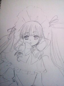 Rating: Safe Score: 0 Tags: 1girl bow bowtie dress image long_hair looking_at_viewer monochrome shinku sidelocks sketch solo traditional_media twintails umbrella User: admin