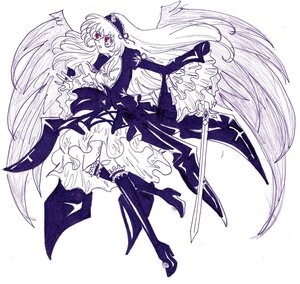 Rating: Safe Score: 0 Tags: 1girl boots dress frilled_sleeves frills full_body hairband high_heel_boots high_heels image long_hair long_sleeves monochrome red_eyes solo suigintou traditional_media very_long_hair weapon white_background wings User: admin