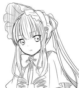 Rating: Safe Score: 0 Tags: 1girl bonnet bow brooch eyebrows_visible_through_hair greyscale hairband image long_hair looking_at_viewer monochrome shinku sidelocks simple_background solo striped upper_body white_background User: admin