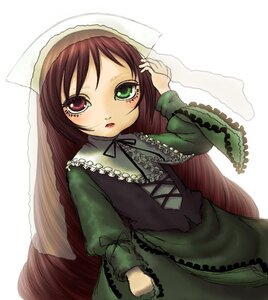 Rating: Safe Score: 0 Tags: 1girl brown_hair dress frills green_dress green_eyes hat head_scarf heterochromia image long_hair long_sleeves looking_at_viewer red_eyes simple_background solo suiseiseki very_long_hair white_background User: admin