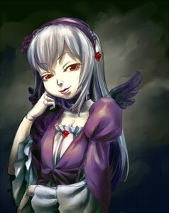 Rating: Safe Score: 0 Tags: 1girl auto_tagged choker dress flower hairband image lips long_hair red_eyes rose silver_hair solo suigintou wings User: admin