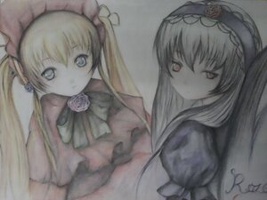 Rating: Safe Score: 0 Tags: 2girls blonde_hair blue_eyes bonnet dress flower hairband image long_hair long_sleeves looking_at_viewer multiple_girls pair red_eyes rose shinku simple_background suigintou suiseiseki traditional_media twintails white_rose User: admin