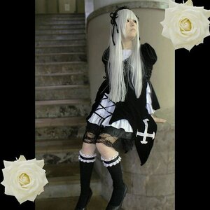Rating: Safe Score: 0 Tags: 1girl black_ribbon doll_joints dress flower frills gothic_lolita hairband letterboxed lolita_fashion long_hair long_sleeves ribbon rose silver_hair solo standing suigintou white_flower white_rose wings User: admin