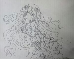 Rating: Safe Score: 0 Tags: 1girl dress flower image kirakishou long_hair monochrome solo tears traditional_media very_long_hair wavy_hair User: admin