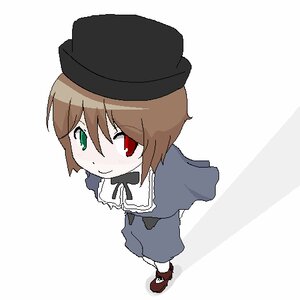Rating: Safe Score: 0 Tags: 1girl black_headwear blush brown_hair closed_mouth dress full_body green_eyes hat heterochromia image long_sleeves looking_at_viewer red_eyes shoes short_hair smile solo souseiseki striped User: admin