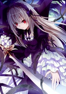 Rating: Safe Score: 0 Tags: 1girl black_wings dress feathers frills hairband image juliet_sleeves long_hair long_sleeves looking_at_viewer puffy_sleeves purple_dress red_eyes rose silver_hair solo suigintou sword weapon wings User: admin